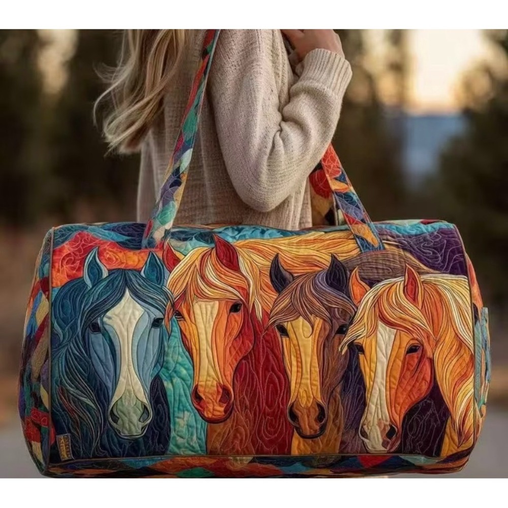 NEW Quilted Horse Print Weekender Duffle Bag Colorful Western Tote Equestrian